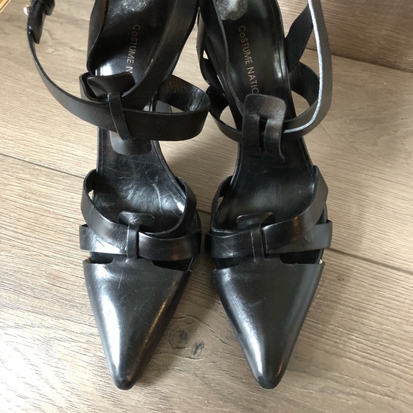 RARE!  Costume National Strappy Leather Pointed Toe 3” Heels - Picture 5 of 7